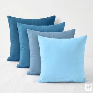 Blue Cotton Pillow Cover: Euro Sham & Custom Sizes