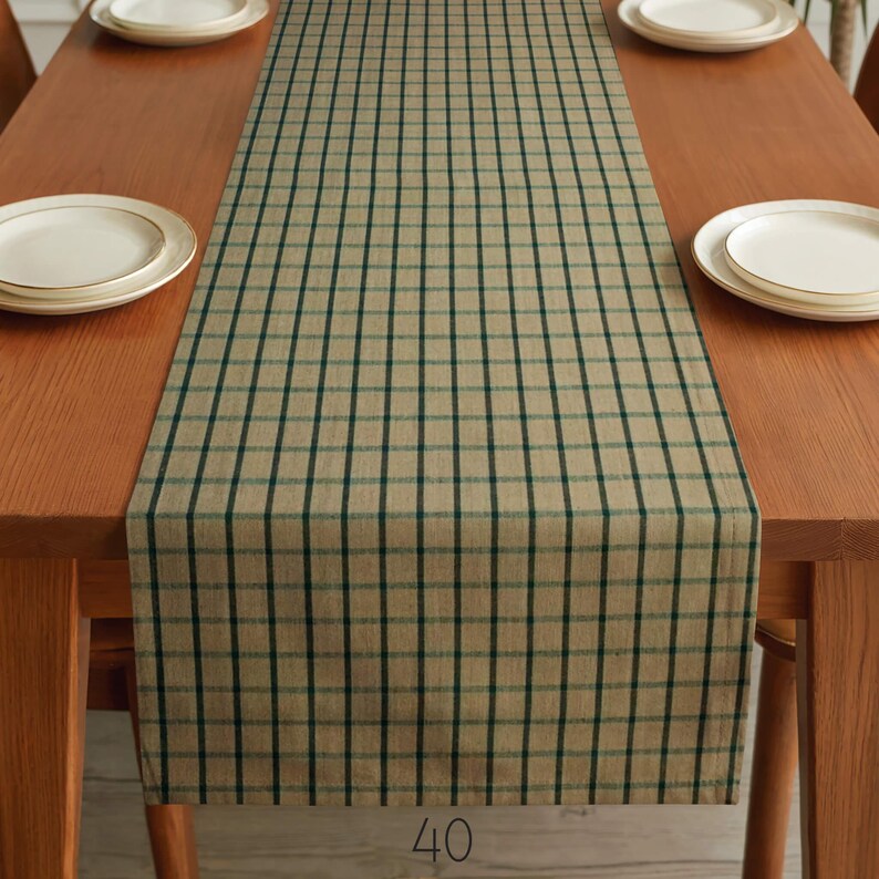 Green & Tan Plaid Table Runner: Farmhouse Style, Placemats and Napkins