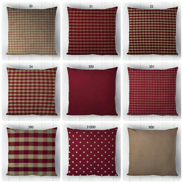 Red and Tan Pillow Covers Plaid Buffalo Check Stars Solid Decorative Farmhouse Throw Pillows Euro Sham Pillowcase Square Lumbar