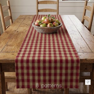 Red & Tan Plaid Table Runner: Rustic Farmhouse, Placemats and Napkins