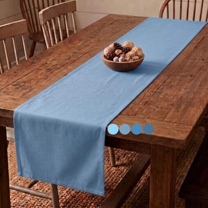 Solid Blue Cotton Table Linens | Handmade Table Runner, Placemats & Cloth Napkins | Kitchen Decor