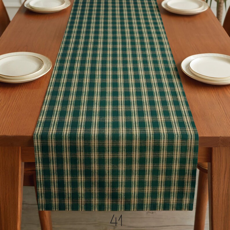 Green & Tan Plaid Table Runner: Farmhouse Style, Placemats and Napkins