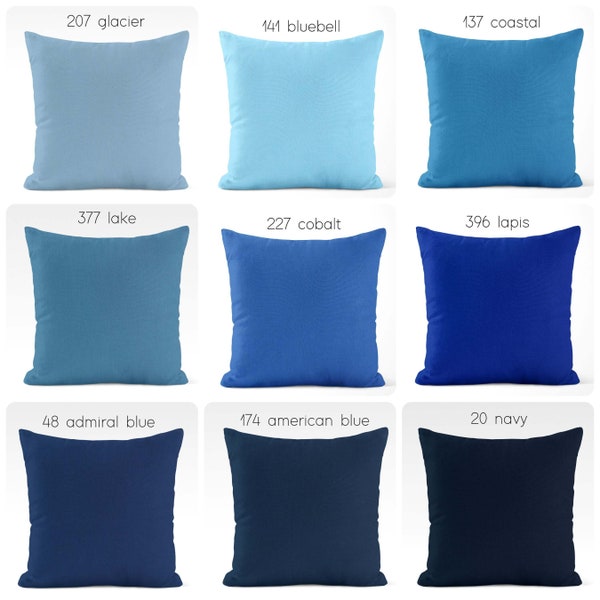 Solid Blue Pillow Covers Light Medium Dark Navy USA Handmade Modern Contemporary Euro Sham Decorative Accent Lumbar Square Pillows