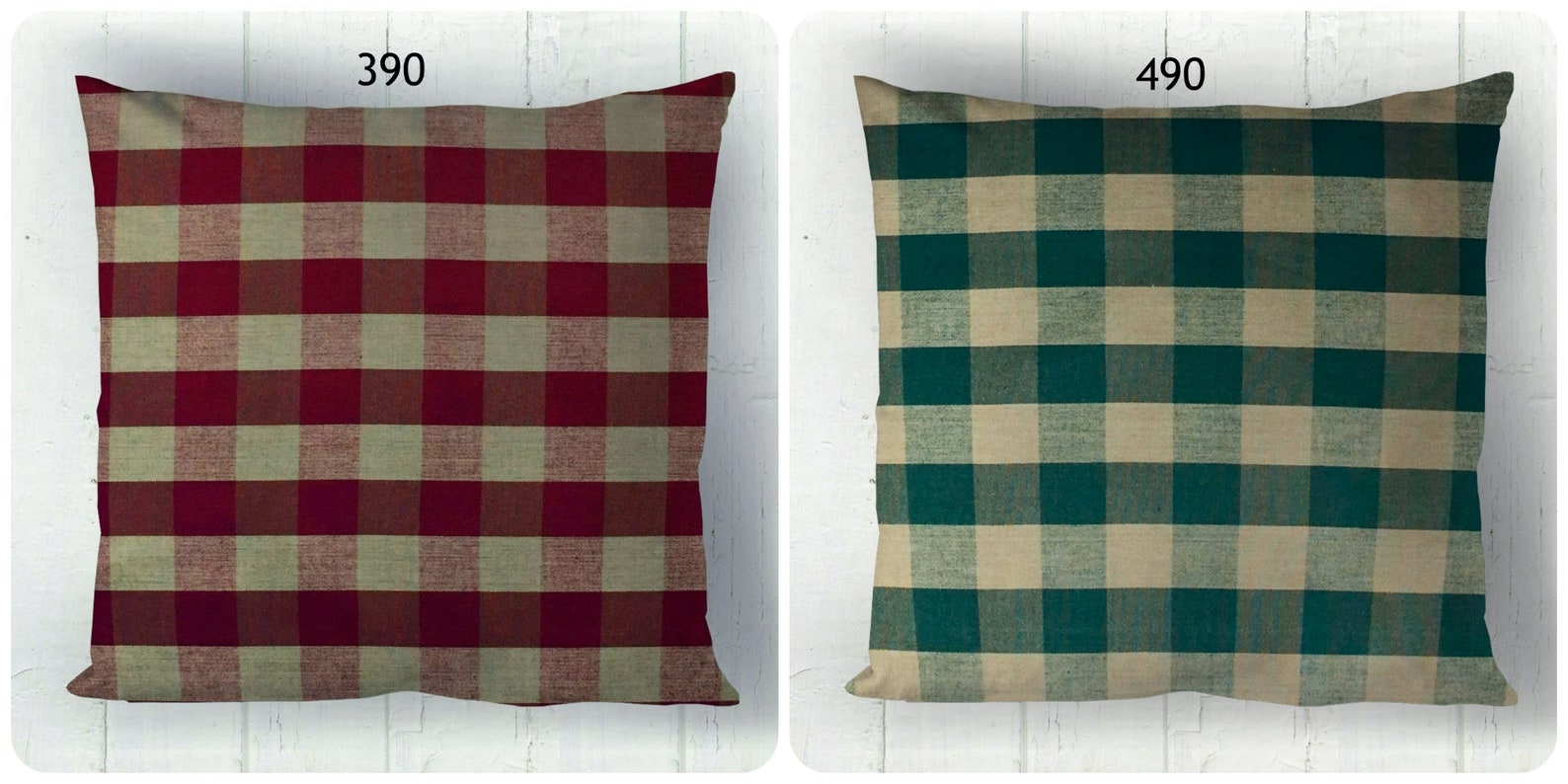 Red and Green Pillow Covers Plaid Check Solid / Homespun Etsy