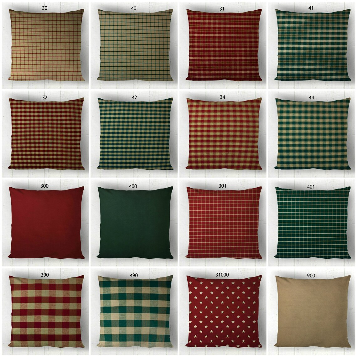 Red and Green Pillow Covers Plaid Check Solid / Homespun Etsy