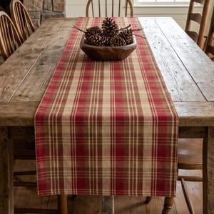 Red & Brown Plaid Table Runner: Rustic Farmhouse, Placemats and Napkins