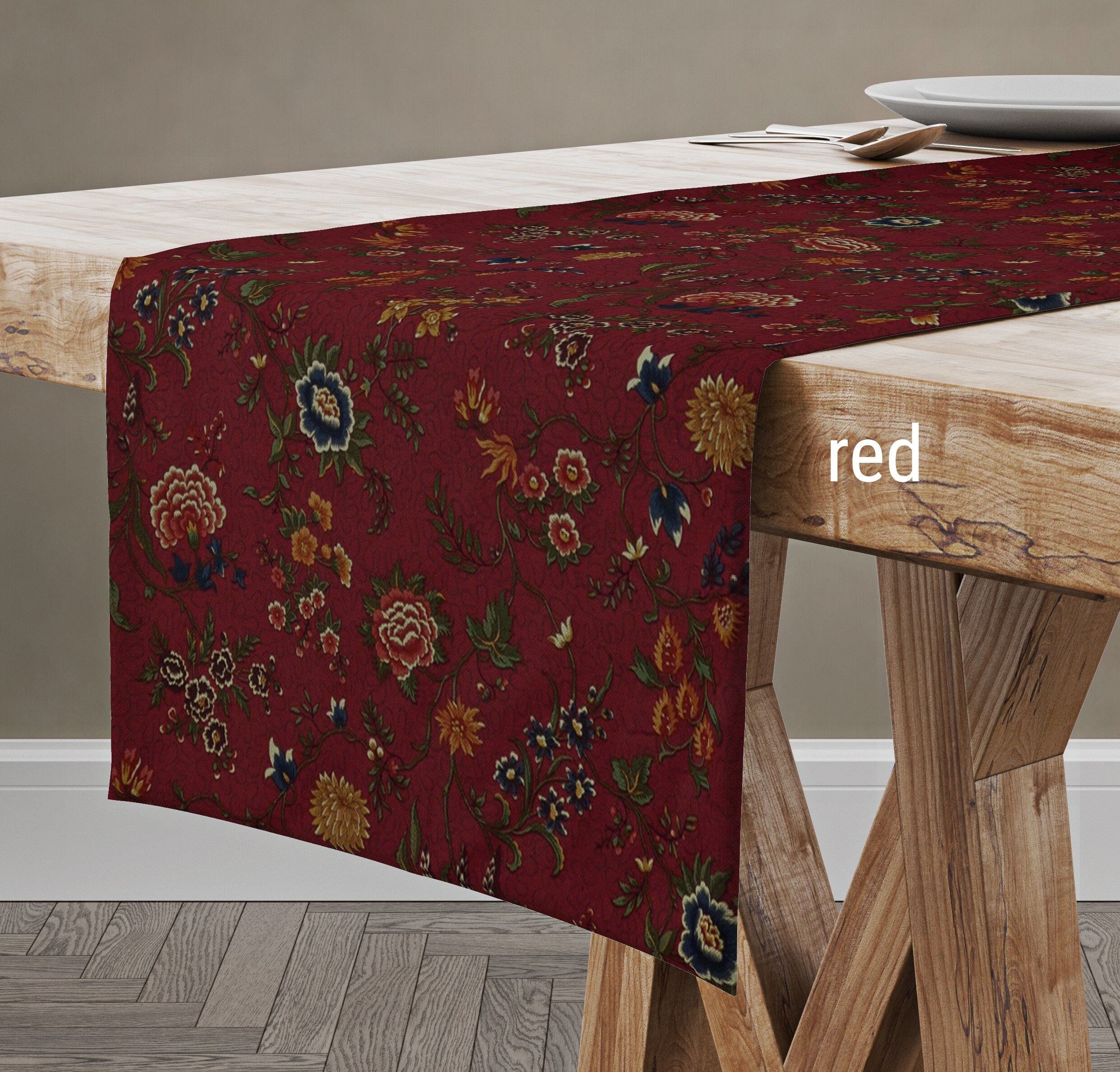 Floral Table Runners Navy Blue Red Green Black Cream 24 Etsy