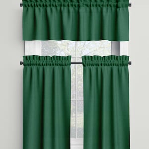 Green Cafe Curtains Valances Tiers Panels, Kitchen Bathroom Bedroom Cotton Rod Pocket Window Treatments, Made in USA Pine Hunter Custom 77 dill