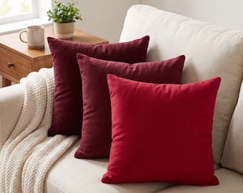 Classic Red and Burgundy Cotton Pillow Cover: Euro Shams, Lumbar, & Custom Sizes