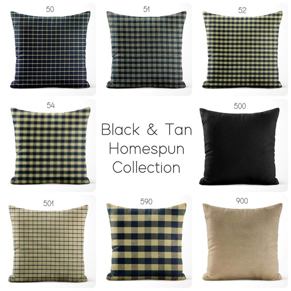 Black and Tan Pillow Covers  Decorative Farmhouse Throw Pillow Covers Euro Sham Plaid Buffalo Check Solid Square and Lumbar Pillows