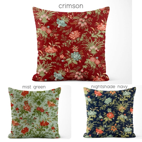Floral Pillow Covers USA Handmade Decorative French Country Farmhouse Decor Euro Sham Square Lumbar Pillows Red Green Navy