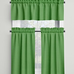 Green Cafe Curtains Valances Tiers Panels, Kitchen Bathroom Bedroom Cotton Rod Pocket Window Treatments, Made in USA Pine Hunter Custom 345 shamrock