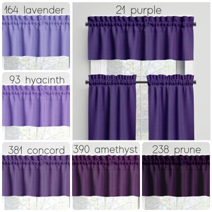 Purple Cafe Curtains Valances Tiers Panels Lavender Grape Eggplant Kitchen Bathroom Bedroom Cotton Rod Pocket USA Handmade Custom