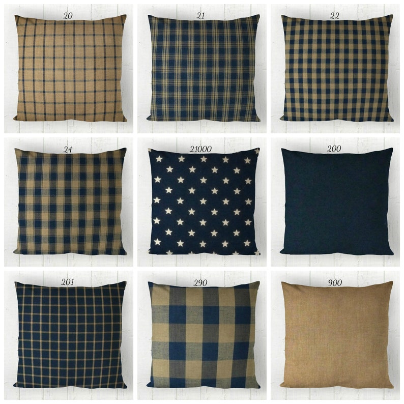 Navy Check Fabric Euro Pillow Sham 26x26 Navy Khaki Check Cotton