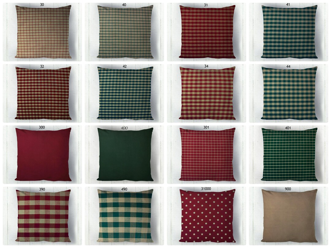 Red and Green Pillow Covers Plaid Check Solid Homespun Etsy