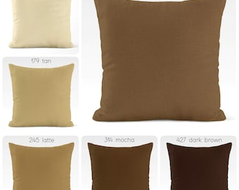 Solid Brown Pillow Covers Cream Tan Cocoa Dark Mocha USA Handmade Earth Tones Modern Contemporary Euro Sham Pillowcase Lumbar Square