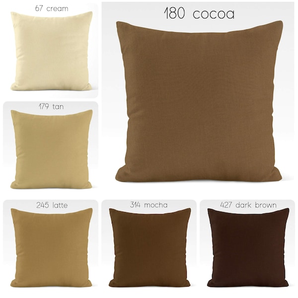 Solid Brown Pillow Covers Cream Tan Cocoa Dark Mocha USA Handmade Earth Tones Modern Contemporary Euro Sham Pillowcase Lumbar Square
