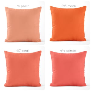 Peach Coral Salmon Pillow Covers USA Handmade Modern Contemporary Euro Sham Decorative Lumbar Square Pillows Custom Sizes Swatches