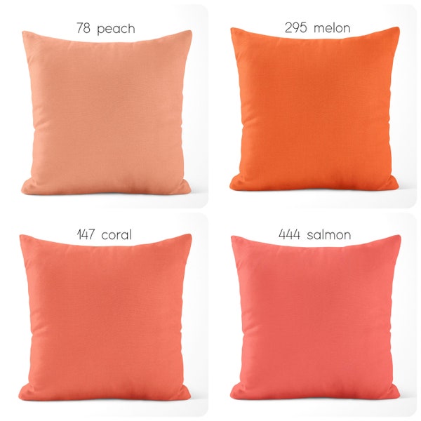 Peach Coral Salmon Pillow Covers USA Handmade Modern Contemporary Euro Sham Decorative Lumbar Square Pillows Custom Sizes Swatches