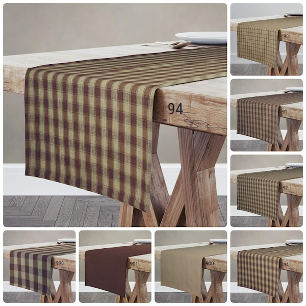 Brown & Tan Table Runner Placemat Plaid Check Solid Rustic Country Thanksgiving Farmhouse Fall 30 36 48 54 66 72 84 96 108 Custom Sizes