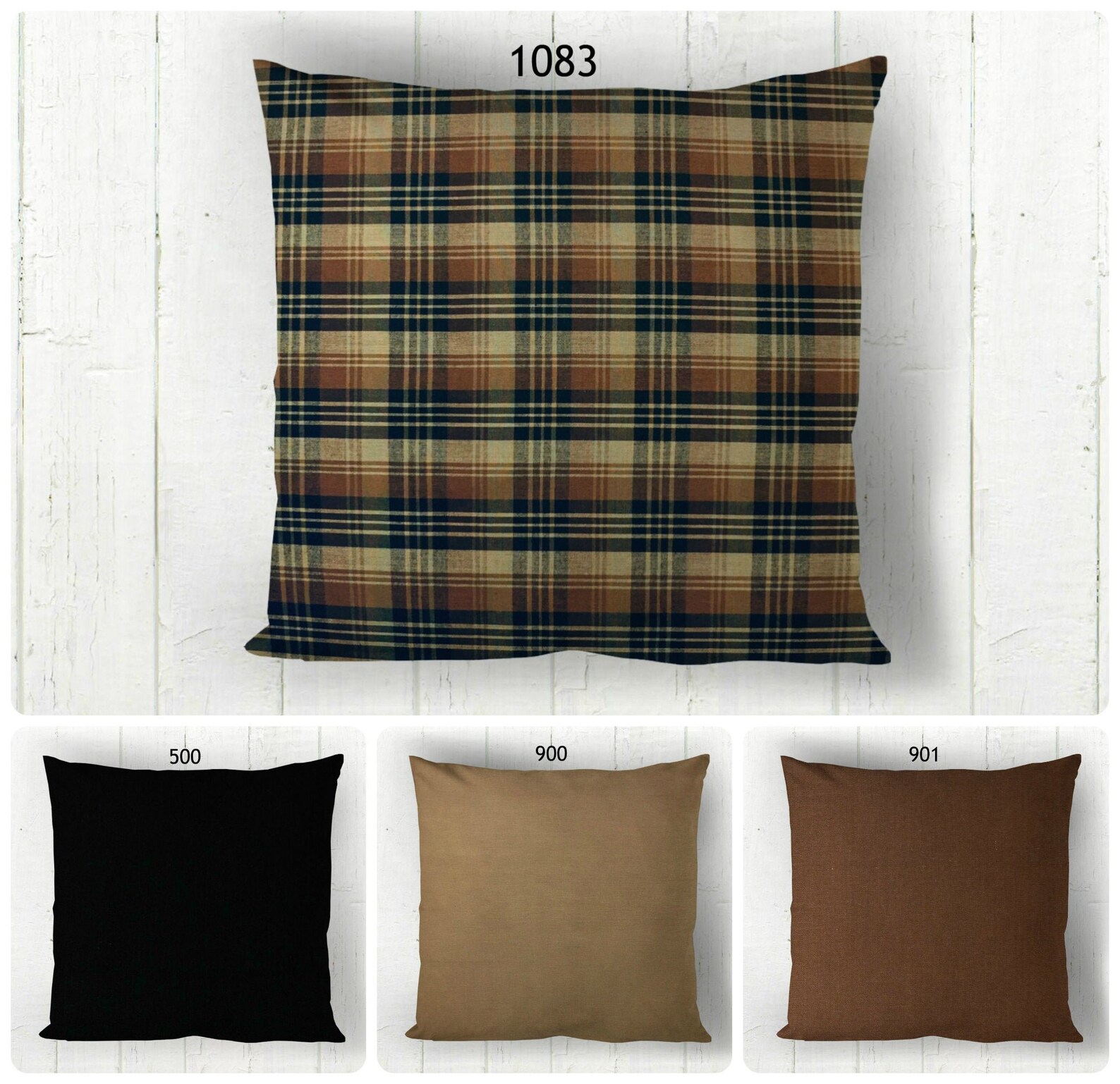 Brown Black and Tan Pillow Cover Plaid Solid / Decorative Etsy