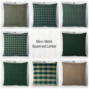 Green Tan Pillow Cover Plaid Check Solid Decorative Rustic Country Farmhouse Homespun Decor Euro Sham Pillowcase Square Lumbar Pillows