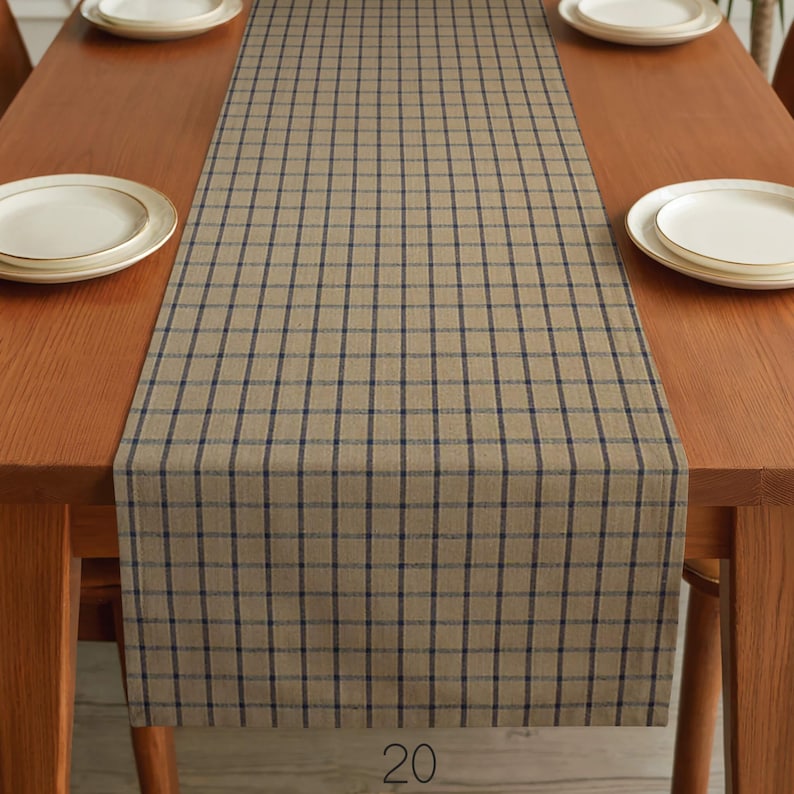 Blue & Tan Table Runner: Country Rustic Decor, Placemats and Napkins