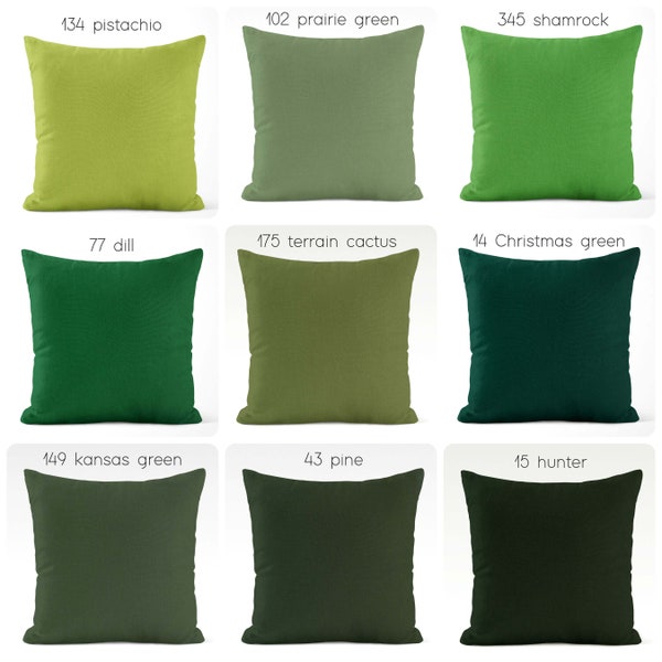 Solid Green Pillow Covers Light to Dark Hunter Pine USA Handmade Modern Contemporary Euro Sham Pillowcase Lumbar Square Pillows