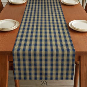 Blue & Tan Table Runner: Country Rustic Decor, Placemats and Napkins