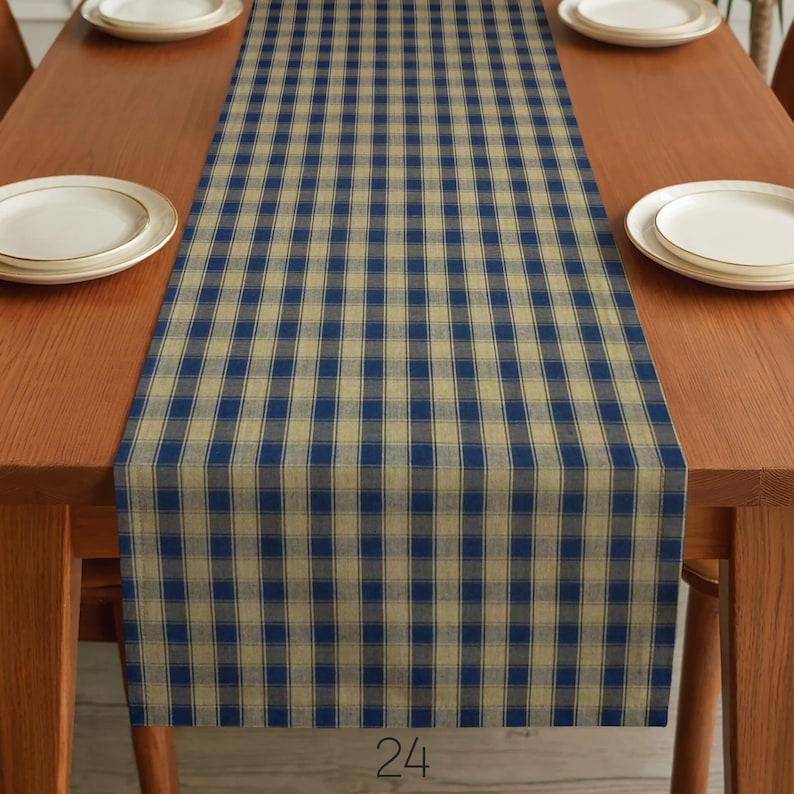 Blue & Tan Table Runner: Country Rustic Decor, Placemats and Napkins