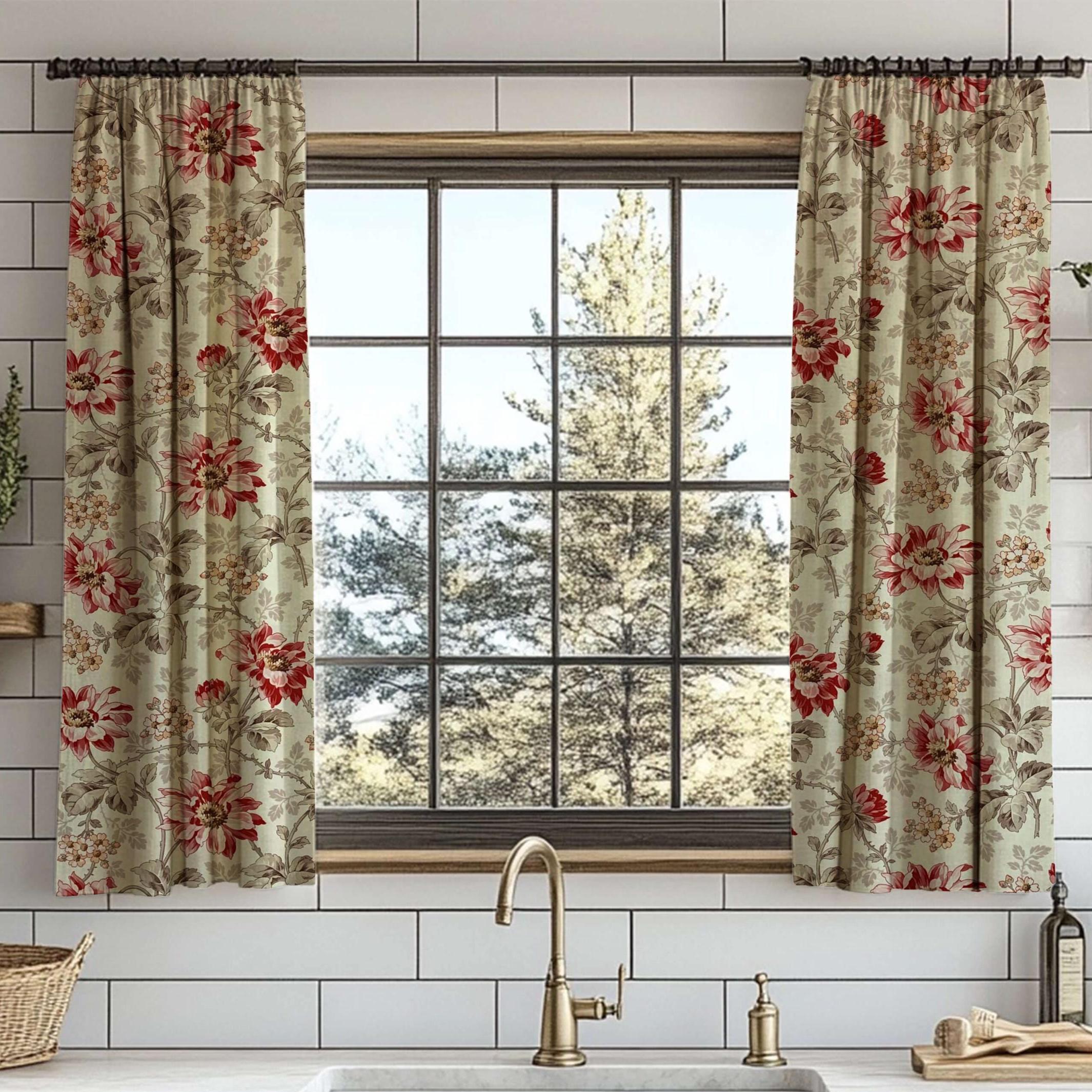 Red & Taupe French Country Floral Cafe Curtains - Etsy