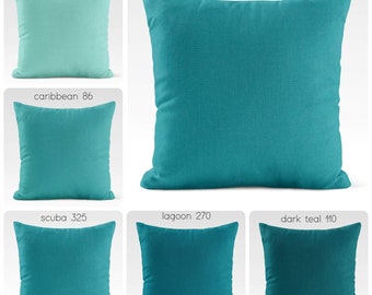 Solid Color Aqua Teal Pillow Covers USA Handmade Modern Contemporary Euro Sham Decorative Lumbar Square Pillows