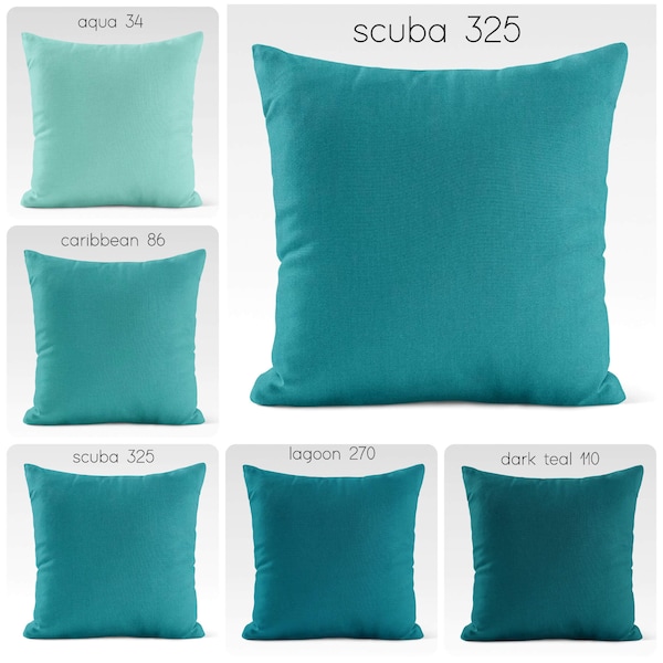 Solid Color Aqua Teal Pillow Covers USA Handmade Modern Contemporary Euro Sham Decorative Lumbar Square Pillows