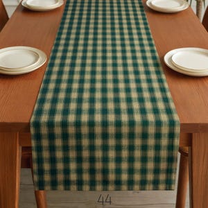 Green & Tan Plaid Table Runner: Farmhouse Style, Placemats and Napkins