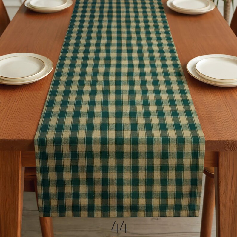 Green & Tan Plaid Table Runner: Farmhouse Style, Placemats and Napkins