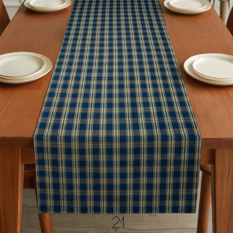 Blue & Tan Table Runner: Country Rustic Decor, Placemats and Napkins