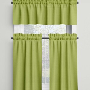 Green Cafe Curtains Valances Tiers Panels, Kitchen Bathroom Bedroom Cotton Rod Pocket Window Treatments, Made in USA Pine Hunter Custom 134 pistachio