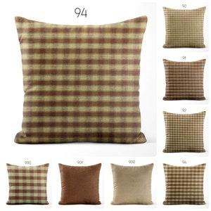 Brown and Tan Pillow Cover Decorative Rustic Country Farmhouse Euro Sham Pillowcase Plaid Buffalo Check Solid Square Lumbar Pillows