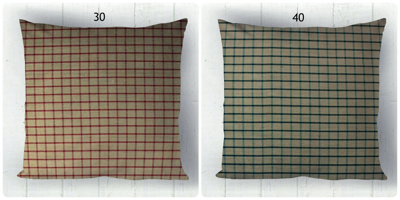 Red and Green Pillow Covers Plaid Check Solid / Homespun Etsy