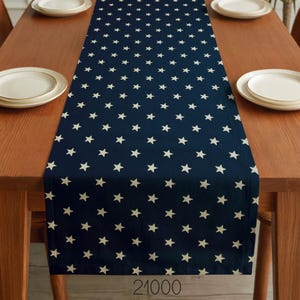 Blue & Tan Table Runner: Country Rustic Decor, Placemats and Napkins stars