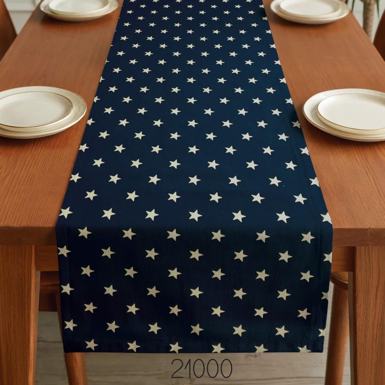 Blue & Tan Table Runner: Country Rustic Decor, Placemats and Napkins stars