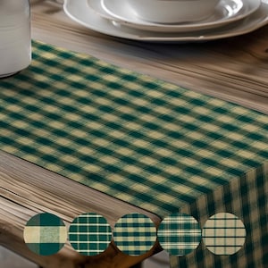 Green & Tan Plaid Table Runner: Farmhouse Style, Placemats and Napkins