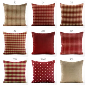 Red and Tan Pillow Covers Plaid Buffalo Check Stars Solid Decorative Farmhouse Throw Pillows Euro Sham Pillowcase Square Lumbar