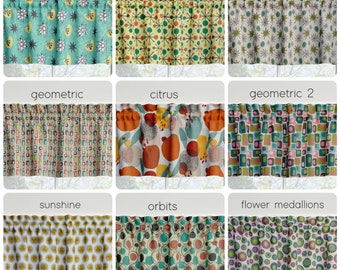 Retro Mid Century Style Valances Atomic Stars Orbits Geometric Sun Kitchen Bathroom Laundry Game Kids Room Nursery Camper USA Handmade