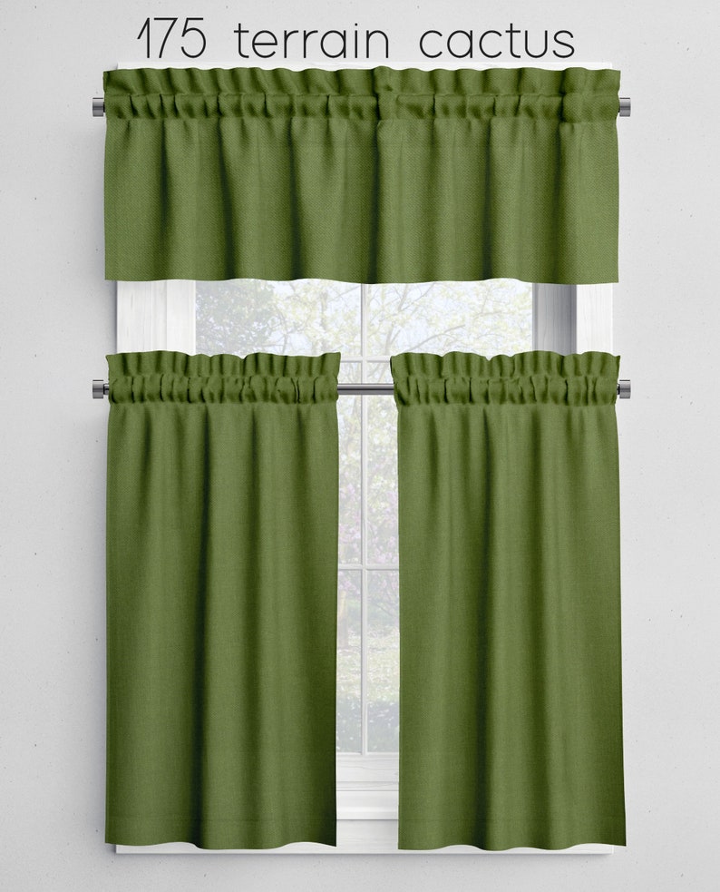 Green Cafe Curtains Valances Tiers Panels, Kitchen Bathroom Bedroom Cotton Rod Pocket Window Treatments, Made in USA Pine Hunter Custom 175 terrain cactus