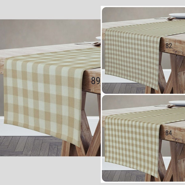 Cream & Beige Table Runner Placemats Plaid Buffalo Check USA Handmade Rustic Cabin Country Farmhouse 36 48 54 66 72 84 96 108 Custom Sizes