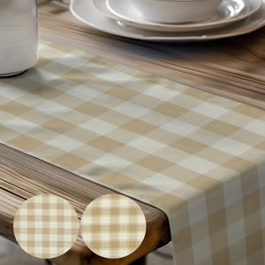 Cream Plaid Table Runner: Farmhouse Decor