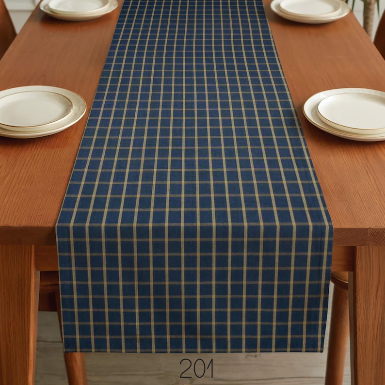 Blue & Tan Table Runner: Country Rustic Decor, Placemats and Napkins