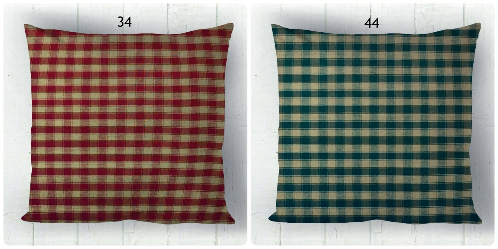 Red and Green Pillow Covers Plaid Check Solid / Homespun Etsy