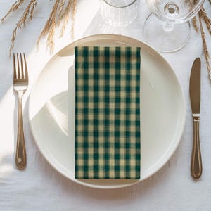 green plaid cotton dinner napkins
